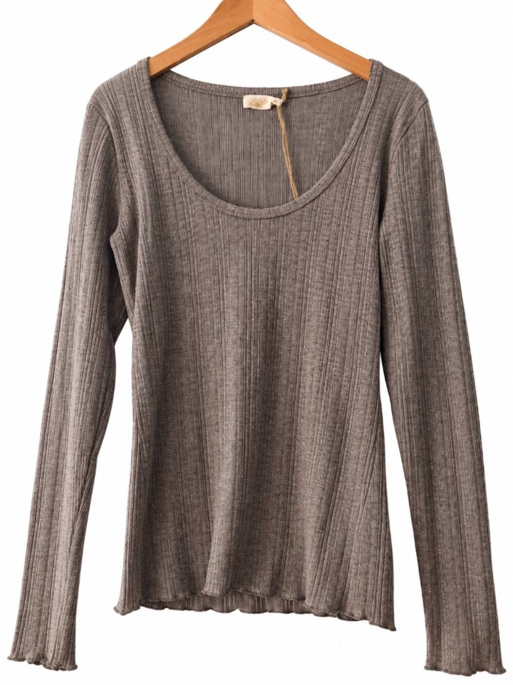 NWT Faherty Paradise Pointelle Scoop Neck Grey Organic Cotton Long Sleeve Top M